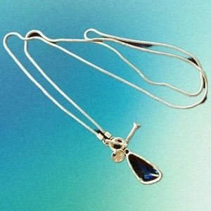 Burnished Alloy Opera Blue Crystal Pendant Necklace NEW